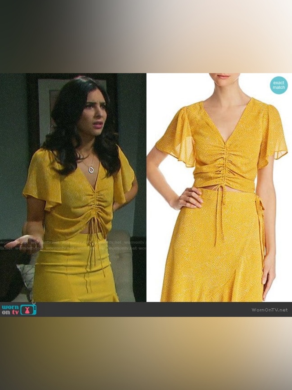 💛✨Lucy Paris Yellow Ruched Drawstring Crop Top Polka Dot Size S As Seen On TV 📺